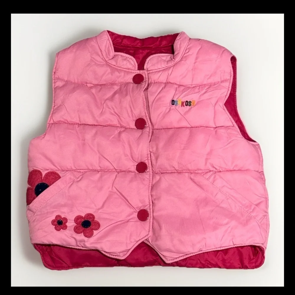 OshKosh Pink Floral Vest Kids 3-4Y Cottagecore Flower Print Y2K Girl